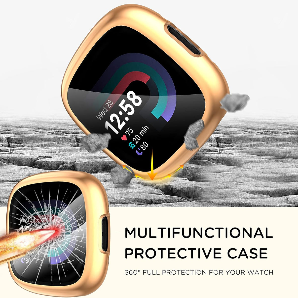 Fitbit Versa 4 Sense 2 Screen Protector Case 4-Pack Shockproof Soft TPU Full Protection