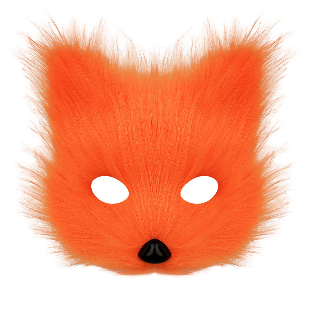 Halloween costume simulation fox mask gloves plush fox tail handmade animal tail cosplay props accessories Red, brown and white three-piece set One Size