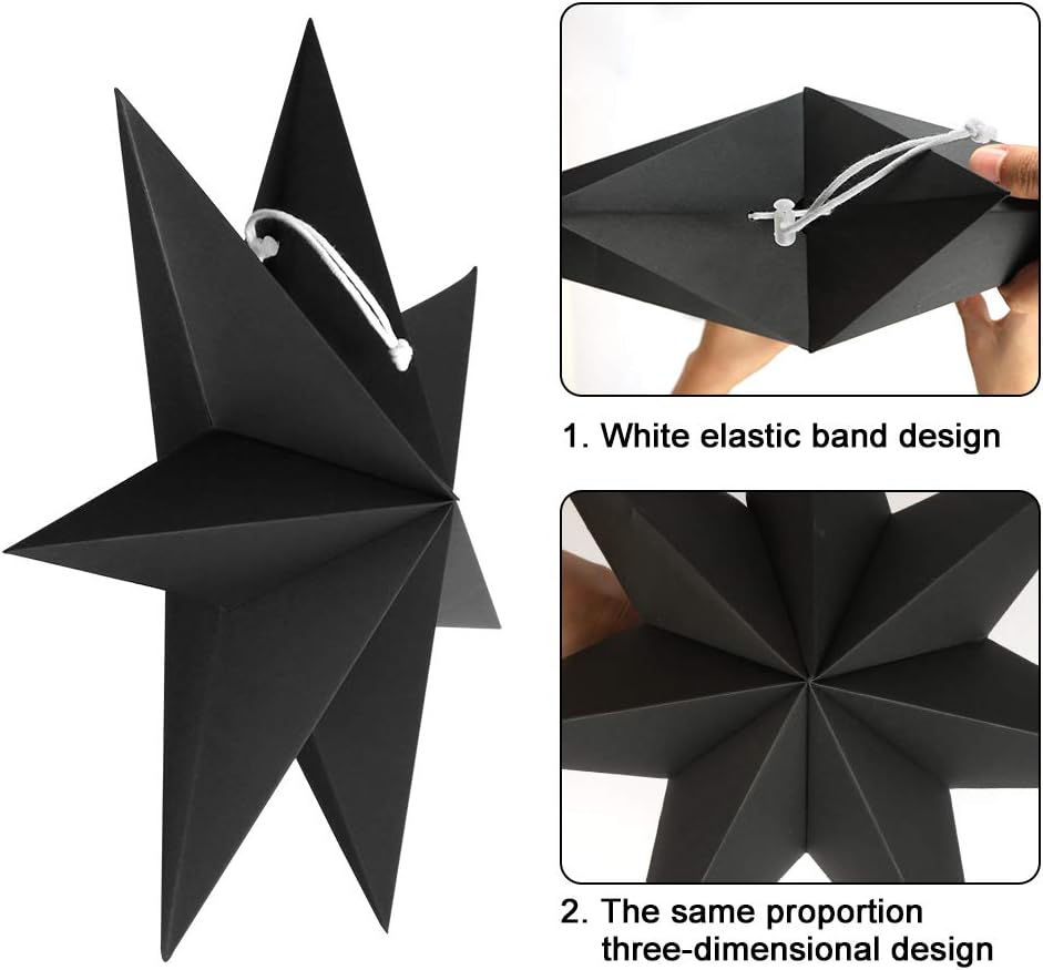 Hanging Christmas Decorations, 5 pcs Hanging Black Stars, Black Paper Star, 3 pcs Diameter 25cm, 2 pcs Diameter 40cm for Wedding, Christmas Party, DIY Black