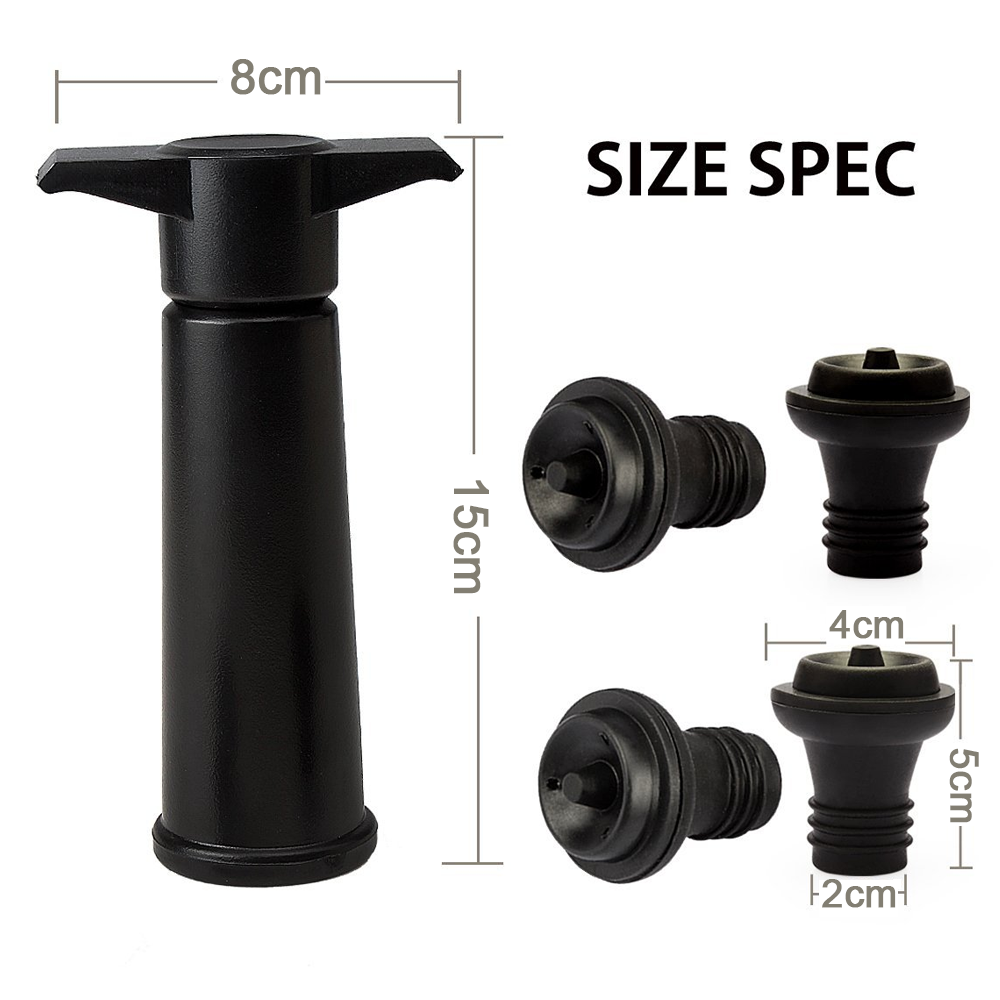 Vacu Vin Black Pump with Wine Saver Stoppers - Keeps Wine Fresh
