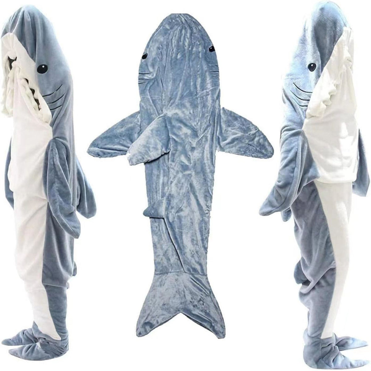 Shark-shaped sleeping bag blanket cartoon animal jumpsuit flannel men's and women's home clothes shark pajamas Blue-gray shark 140