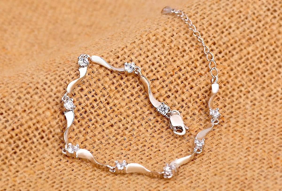 925 Sterling Silver Bracelet with Shiny White Zirconia Compatible with Women and Girls