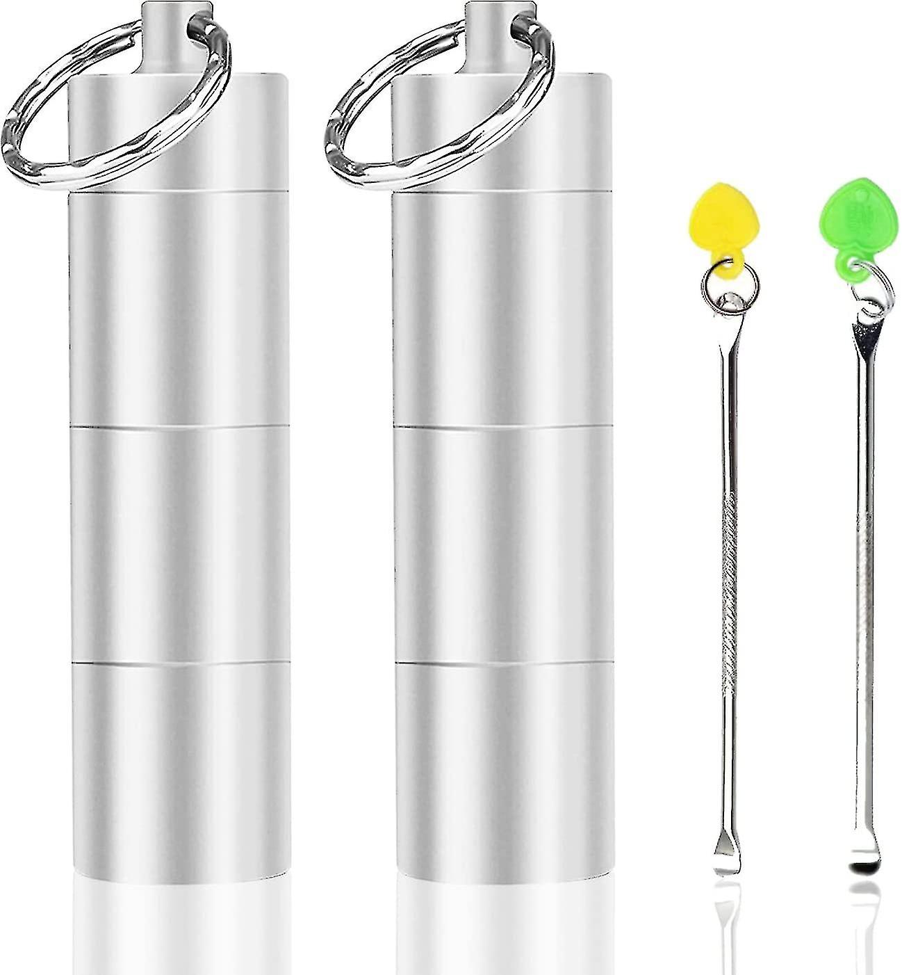 2 Pieces Aluminum Pill Box Portable Pill Organizer 3 Compartments Metal Pill Case Pocket Gift