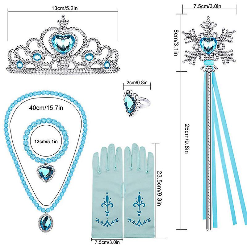 Elsa Cosplay Costume Set with Princess Dress, Gloves, Crown, Wand, Jewelry, Wig, Necklace, Braid