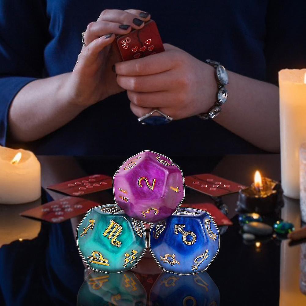 Astrology Dice 12-Sided Resin Tarot Constellation Divination Set 3pcs