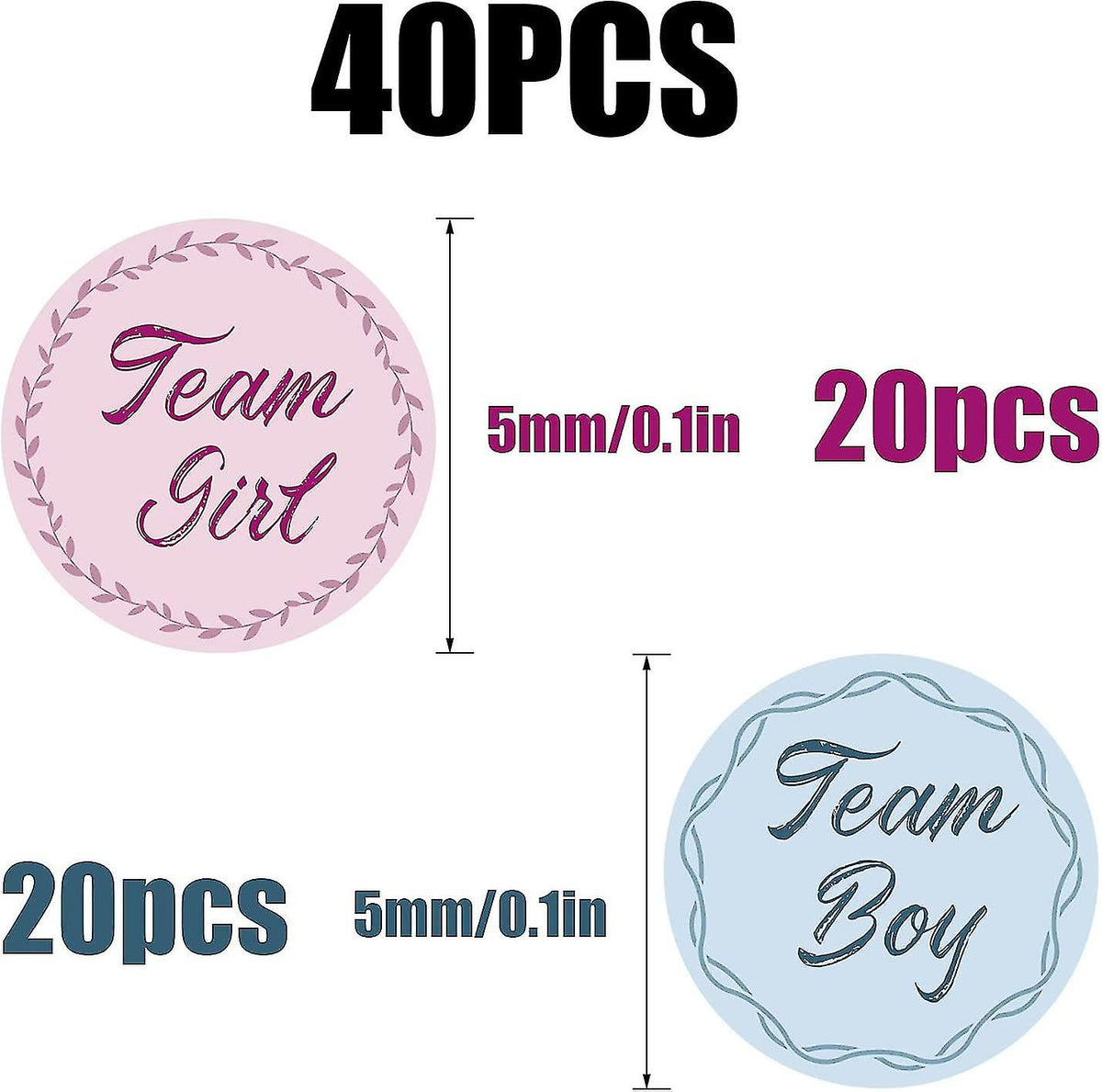 40 Pcs Gender Reveal Stickers Team Boy Team Girl Label Stickers Blue And Pink Round Stickers