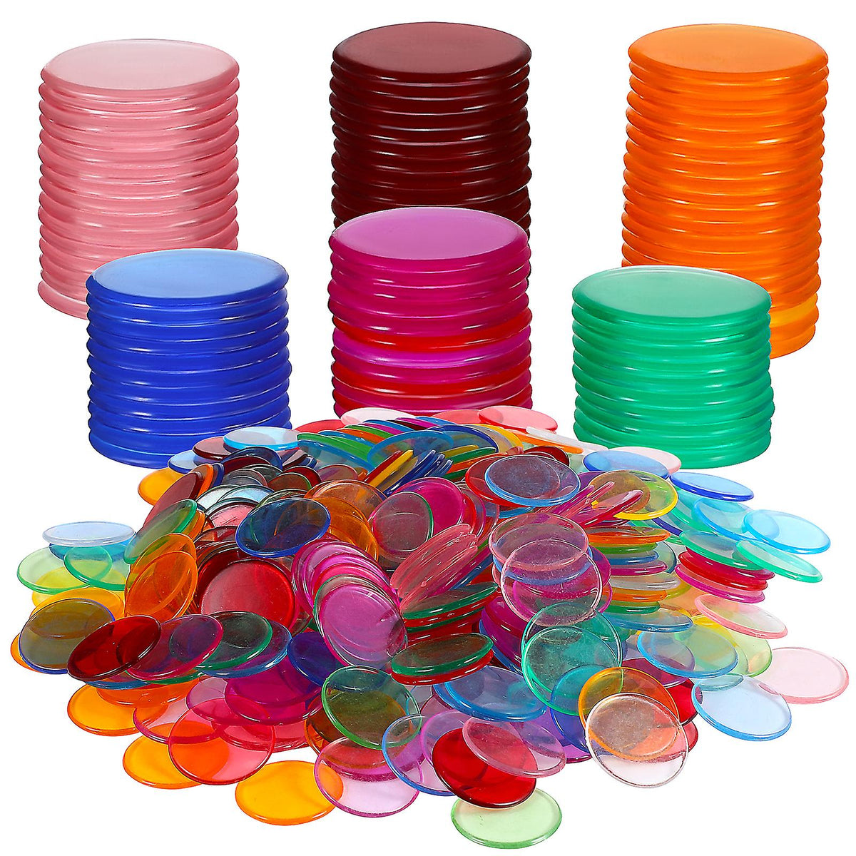 Plastic Bingo Tiles Markers, 500 pcs Round Tiles for Bingo Games Counting Cards Accessories