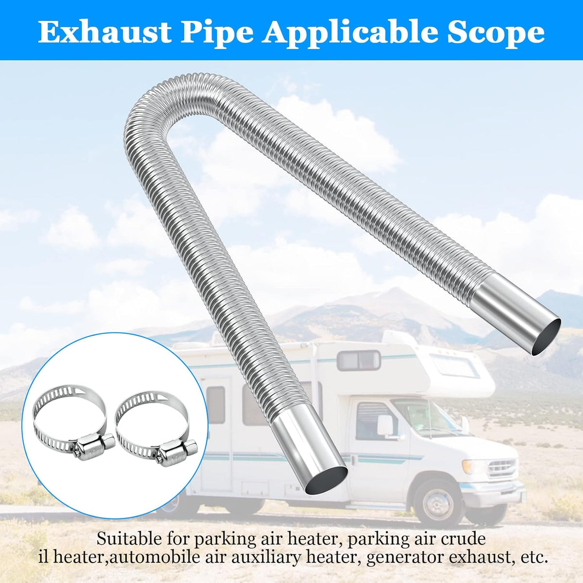 Exhaust Pipe for Parking Heater 60cm Stainless Steel with 2 Clamps Compatible with Diesel Heaters