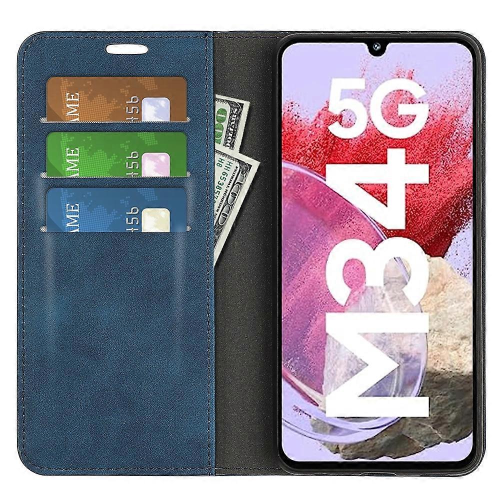 Samsung Galaxy M34 5G Phone Case Retro Skin Magnetic Leather Dark Blue