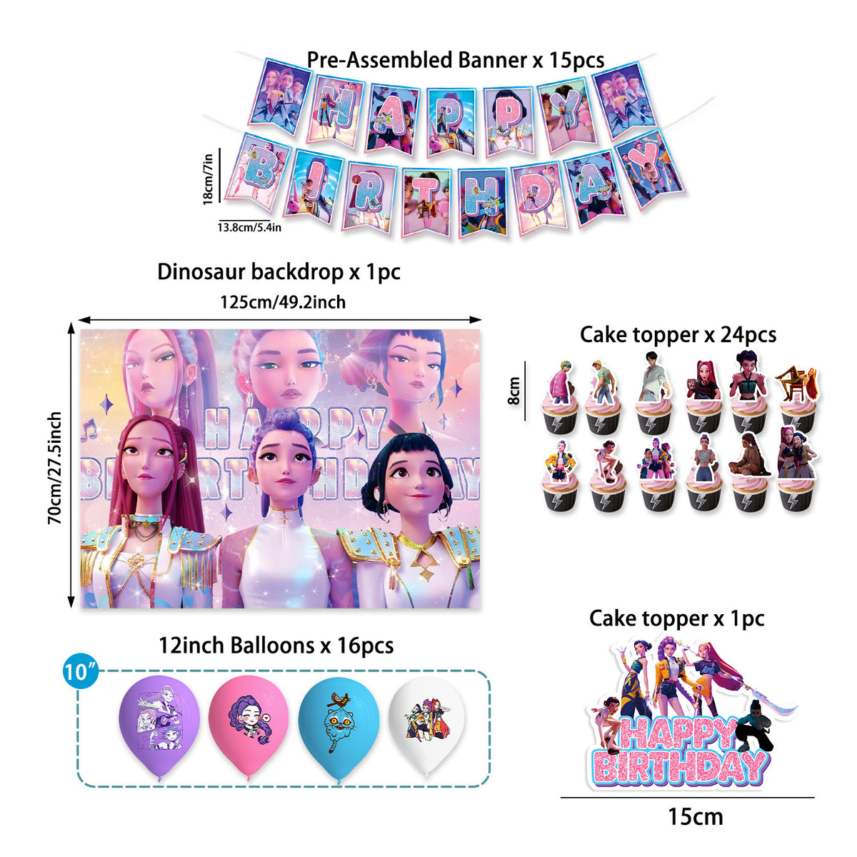 K-pop Demon Hunters Birthday Party Decorations Set Banner Cake Topper Balloons for Kids Theme Celebration