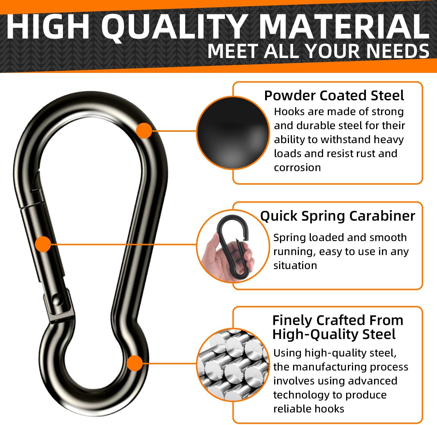 Heavy Duty Carabiners 2-Pack for Keys Camping Fishing, 10cm Length 4.9cm Width, Large Rope Connector