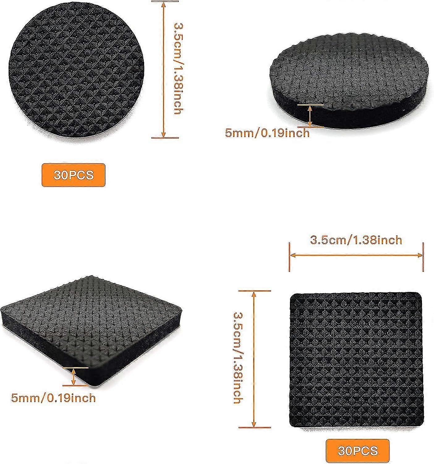 Non-Slip Rubber Pads 60 Pieces Self-Adhesive Furniture Protectors for Wooden Floors Tables Chairs Bed Legs