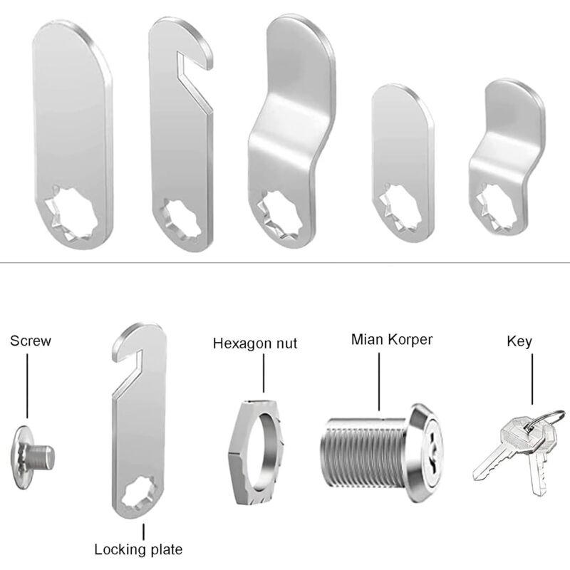 Security Mailbox Lock 16mm Cylinder Cabinet Cupboard Toolbox File Cabinet Compatible with 5 Lock Plates 2 Keys
