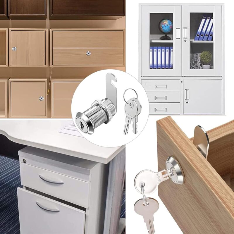 Security Mailbox Lock 16mm Cylinder Cabinet Cupboard Toolbox File Cabinet Compatible with 5 Lock Plates 2 Keys
