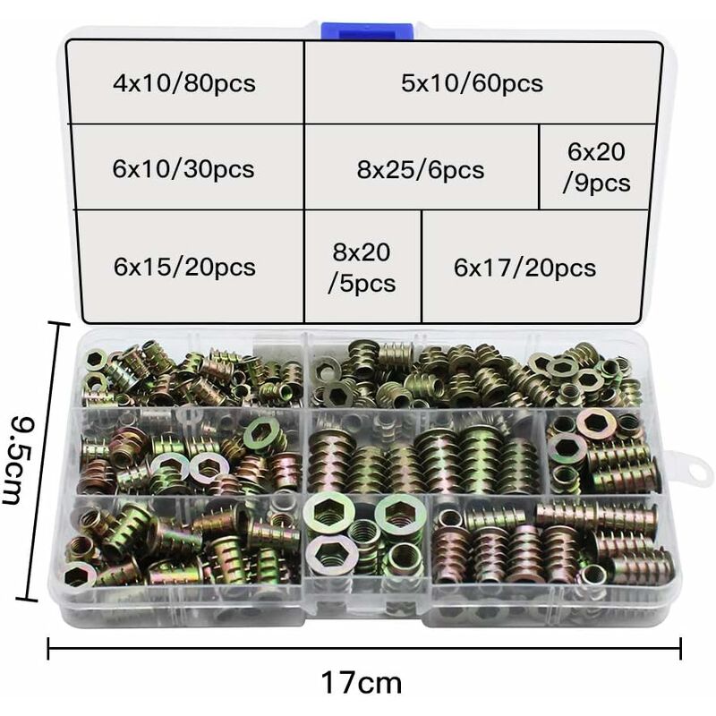 230 Pieces Zinc Alloy Hexagonal Threaded Insert Nuts, Threaded Insert Nuts, External Thread Nuts M4 M5 M6 M8 for Nut Tool Kit