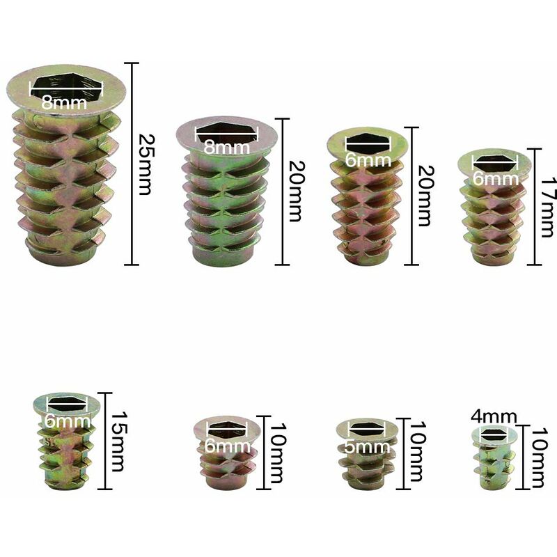 230 Pieces Zinc Alloy Hexagonal Threaded Insert Nuts, Threaded Insert Nuts, External Thread Nuts M4 M5 M6 M8 for Nut Tool Kit