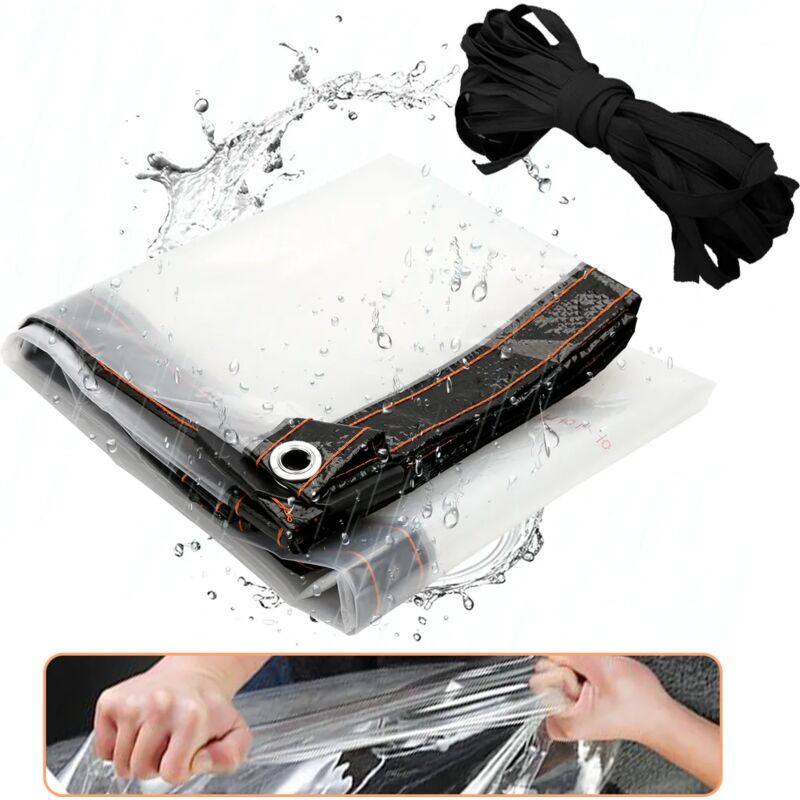 Waterproof Clear PVC Tarpaulin Overlay Panel Roof with Eyelets and Rope 2 x 3m