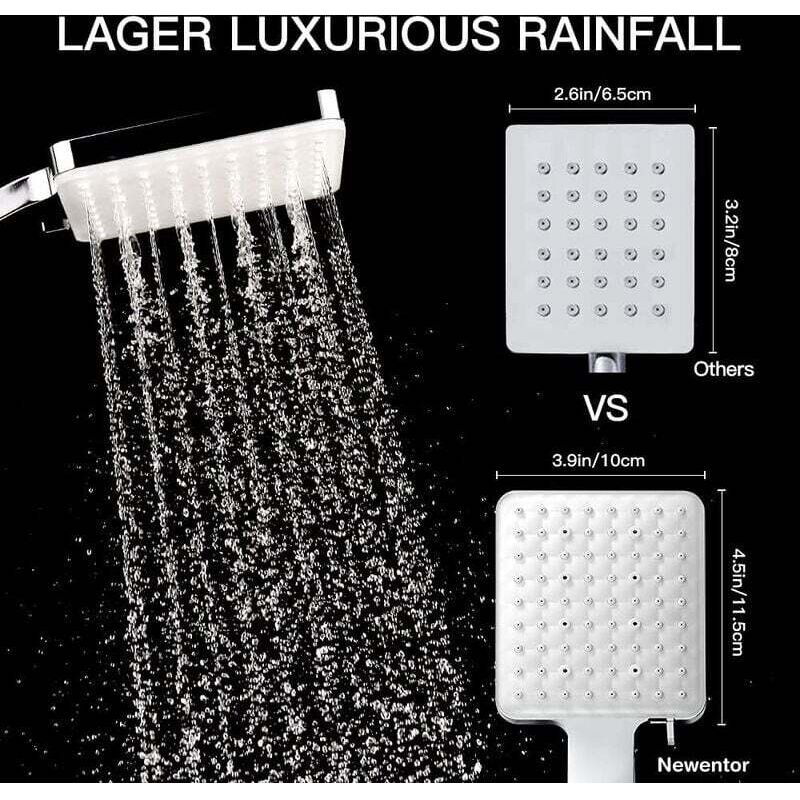 DEBUNS High Pressure Shower Head, Large Square with One-Hand Control, 6 Shower Modes, Chrome