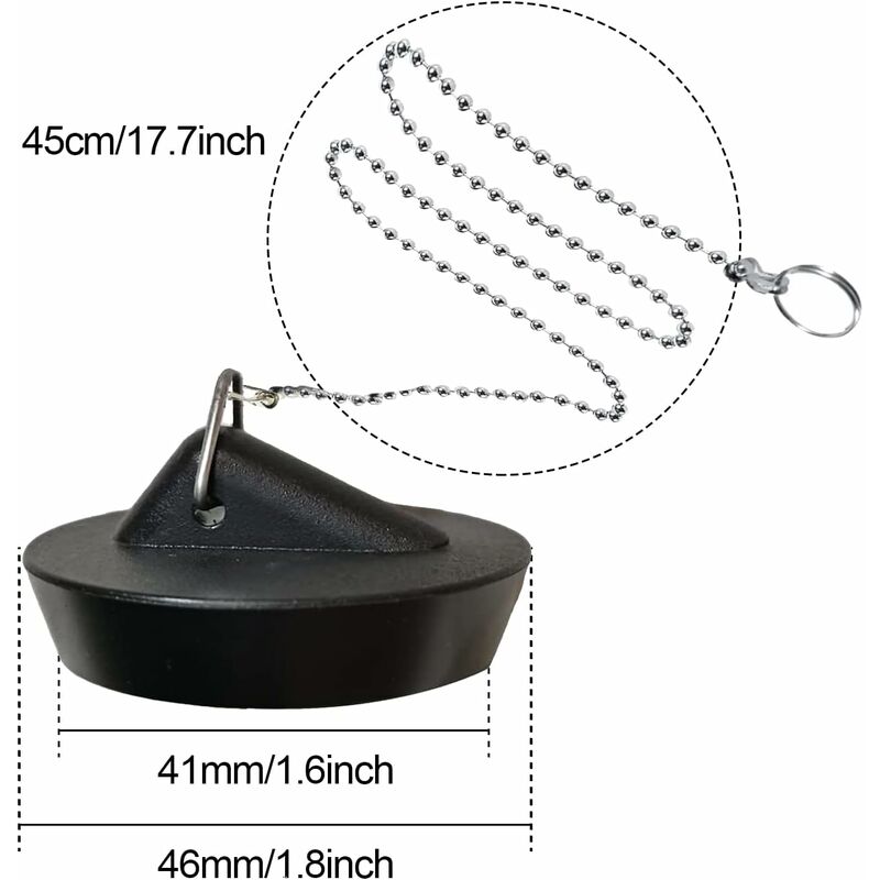 Rubber Sink Stopper with Ball Chain, Universal Stainless Steel Sink Stopper with Hook for Sink or Bathtub