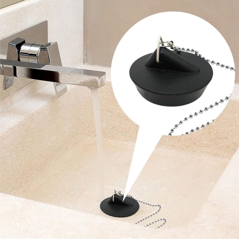 Rubber Sink Stopper with Ball Chain, Universal Stainless Steel Sink Stopper with Hook for Sink or Bathtub