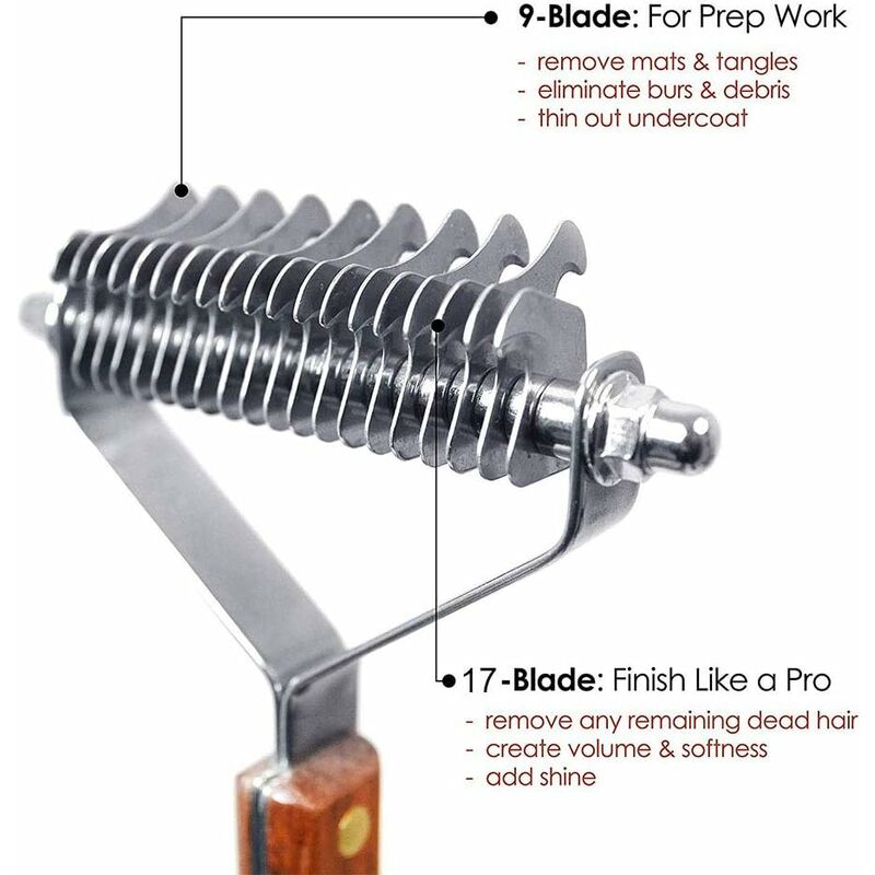 Dog Grooming Brush Coat King Undercoat Comb Dual 17+9 Teeth for Pet Hair Removal Dematting