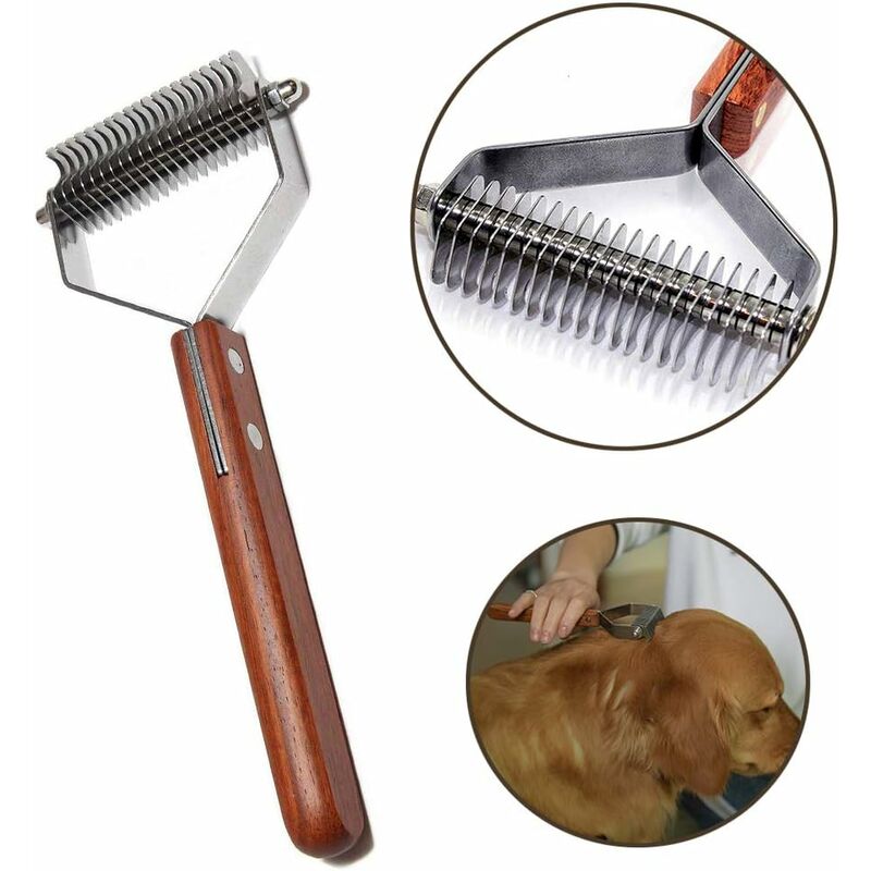 Dog Grooming Brush Coat King Undercoat Comb Dual 17+9 Teeth for Pet Hair Removal Dematting