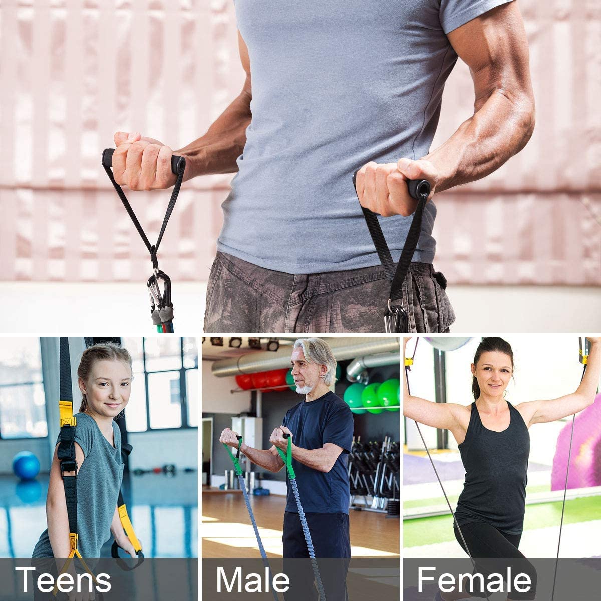 Heavy Duty Training Handle with Carabiners for Cable Machines and Gym Equipment, Compatible with Resistance Bands