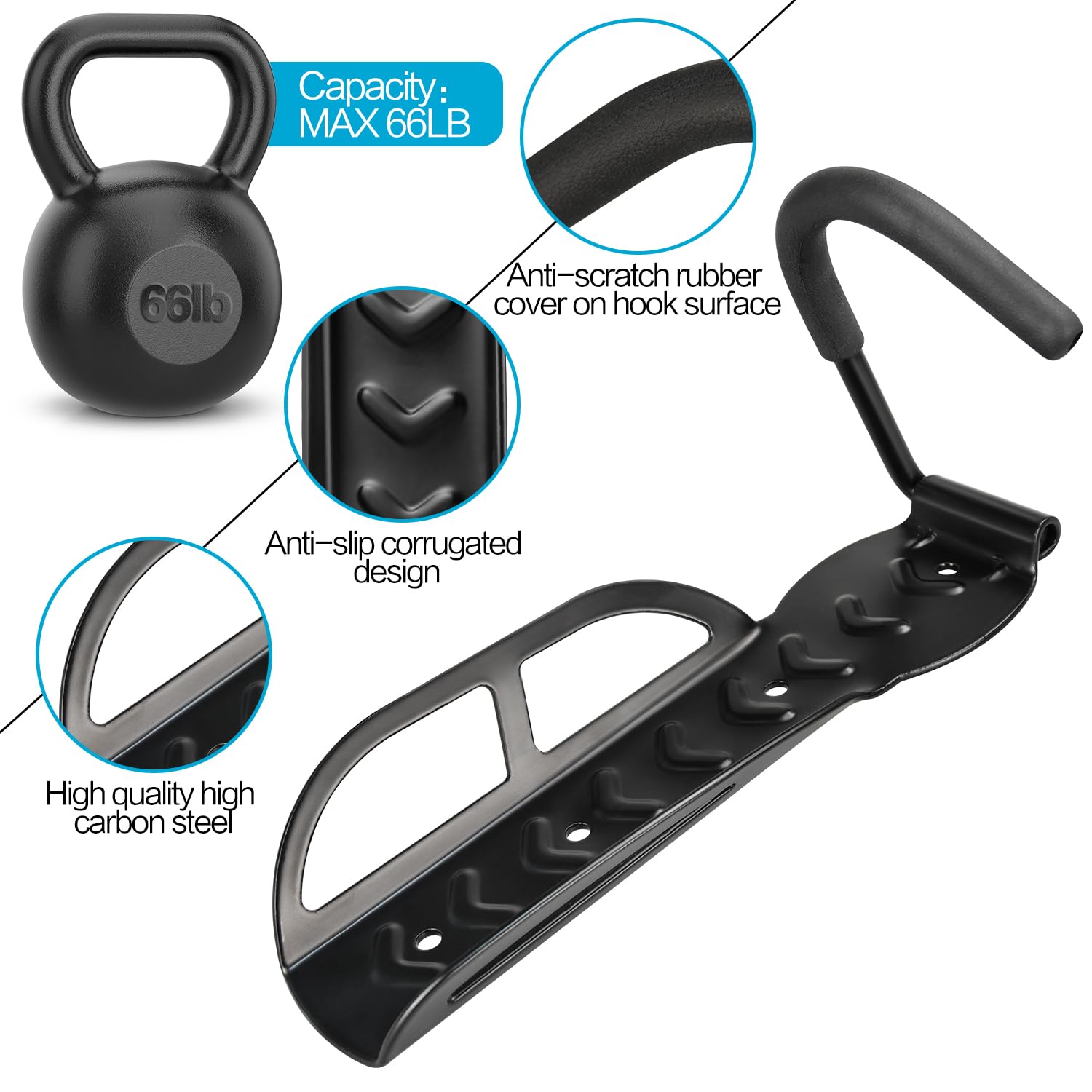 Garage Wall Mounted Bike Rack 2 Pack Heavy Duty Steel Hook Compatible with Oral-B Holds 66 lbs