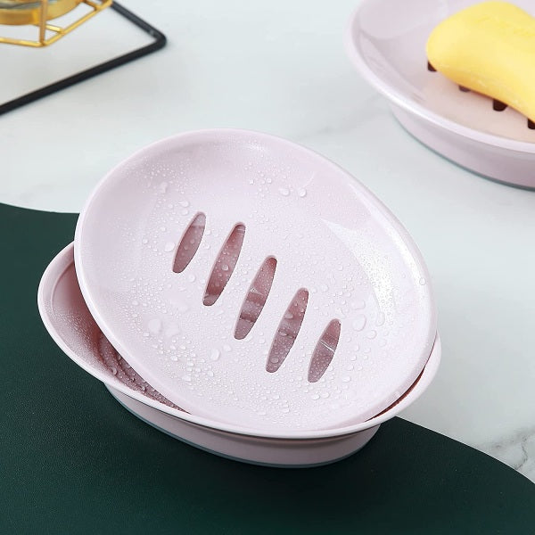 2-pack soap dish, plastic soap cups, non-slip soap dish, soap holder, shower with drip tray, easy-clean soap saver (pink)