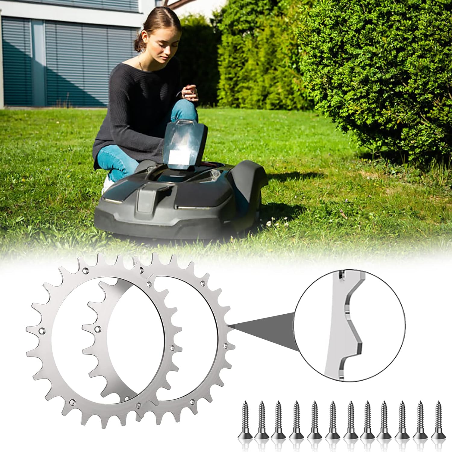 Worx Landroid L Lawn Mower Stainless Steel Spikes 225 mm Wheel Compatible with 12 Screws