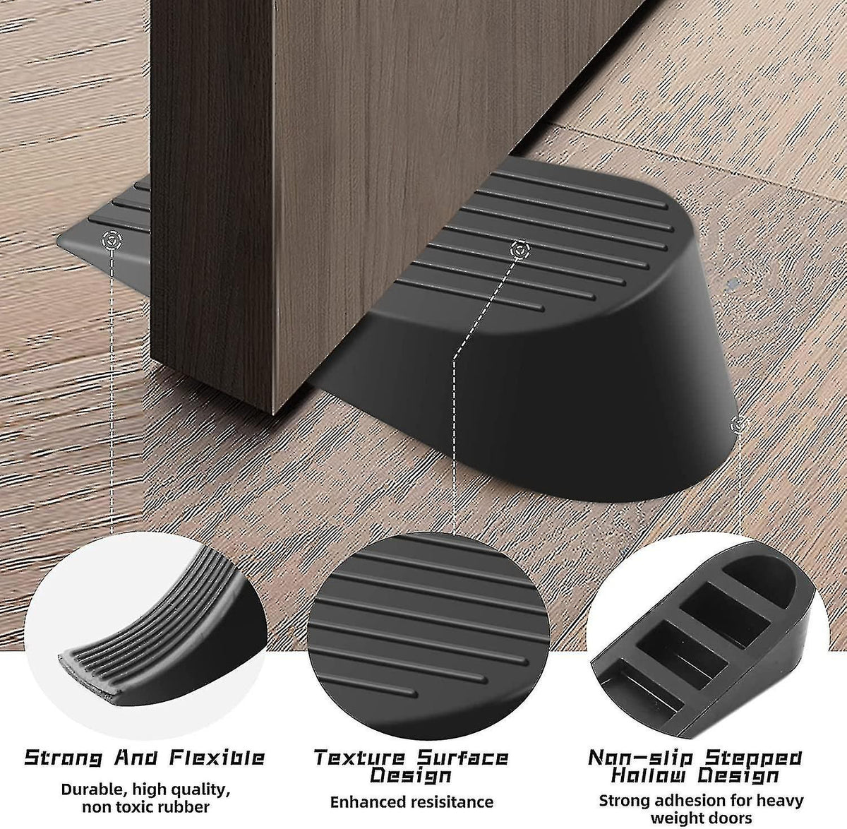 Heavy Duty Extra Large Rubber Door Wedge Stop - Black