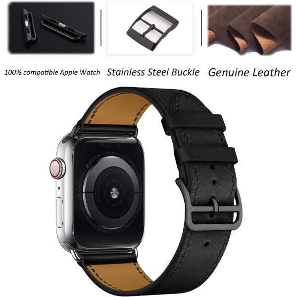 Compatible with Apple Watch Strap 38mm 40mm 41mm Leather Black Brown