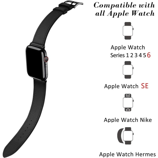 Compatible with Apple Watch Strap 38mm 40mm 41mm Leather Black Brown