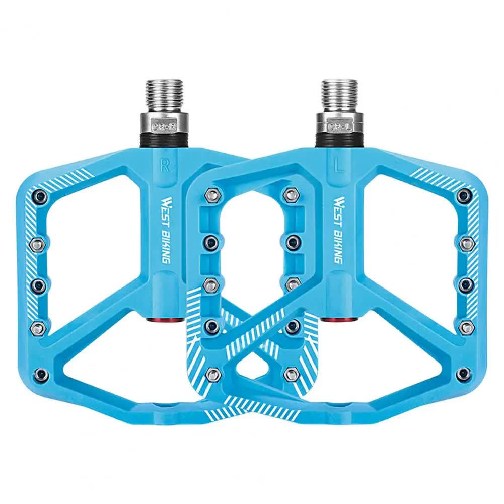 1 pair of wide pedals with non-slip surface and repair function, blue