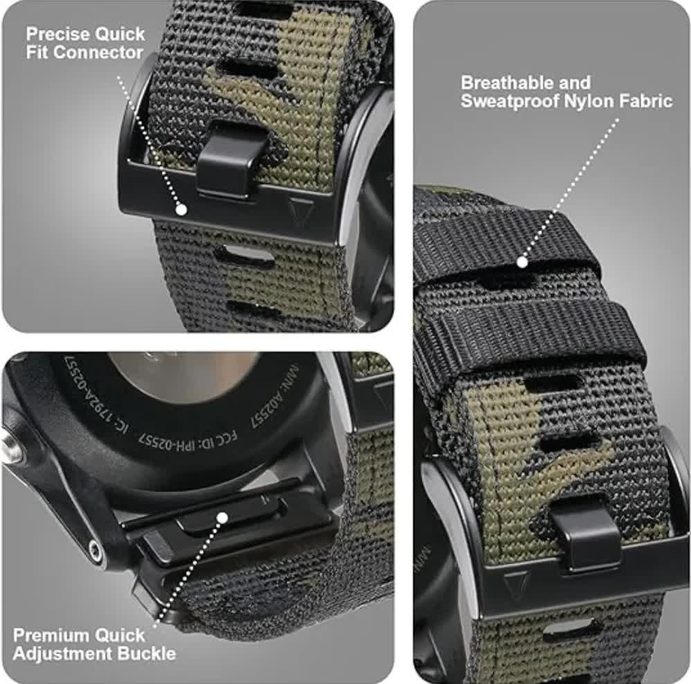 GARMIN Fenix 7X Pro 6X Compatible 26mm Military Nylon Replacement Strap Army Green
