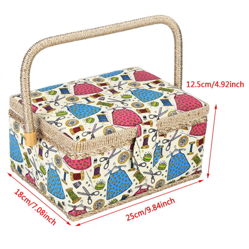 Sewing Accessories Basket with Removable Tray, 3 Colors, Needle and Thread Organizer, Fabric Storage Box with Pincushion and Inner Pocket, Home Craft Tools