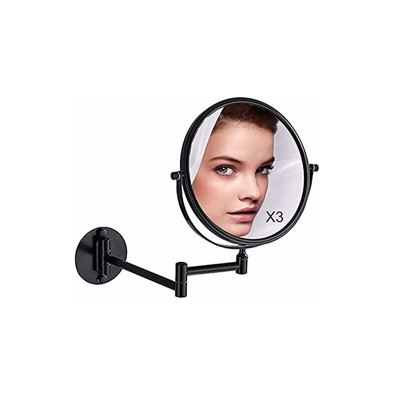 Wall Mounted Makeup Mirror 20cm Black 3 Pack 360 Rotatable Extendable Double Mirror