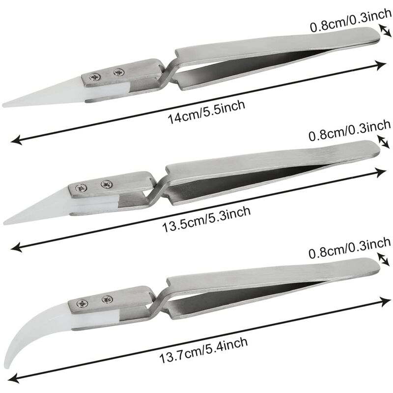 Precision Ceramic Inverted Soldering Tweezers 6pcs Non-conductive Antimagnetic with Pointed Curved Tips