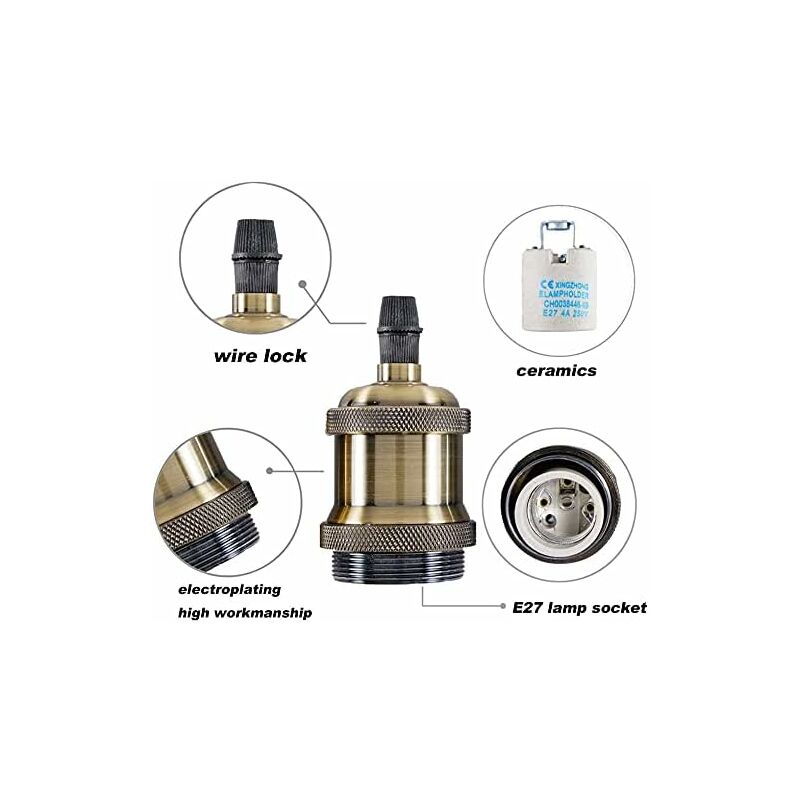 E27 Vintage Lamp Holder Ceramic Socket Adapter 4 Pieces Bronze with Braun Compatible