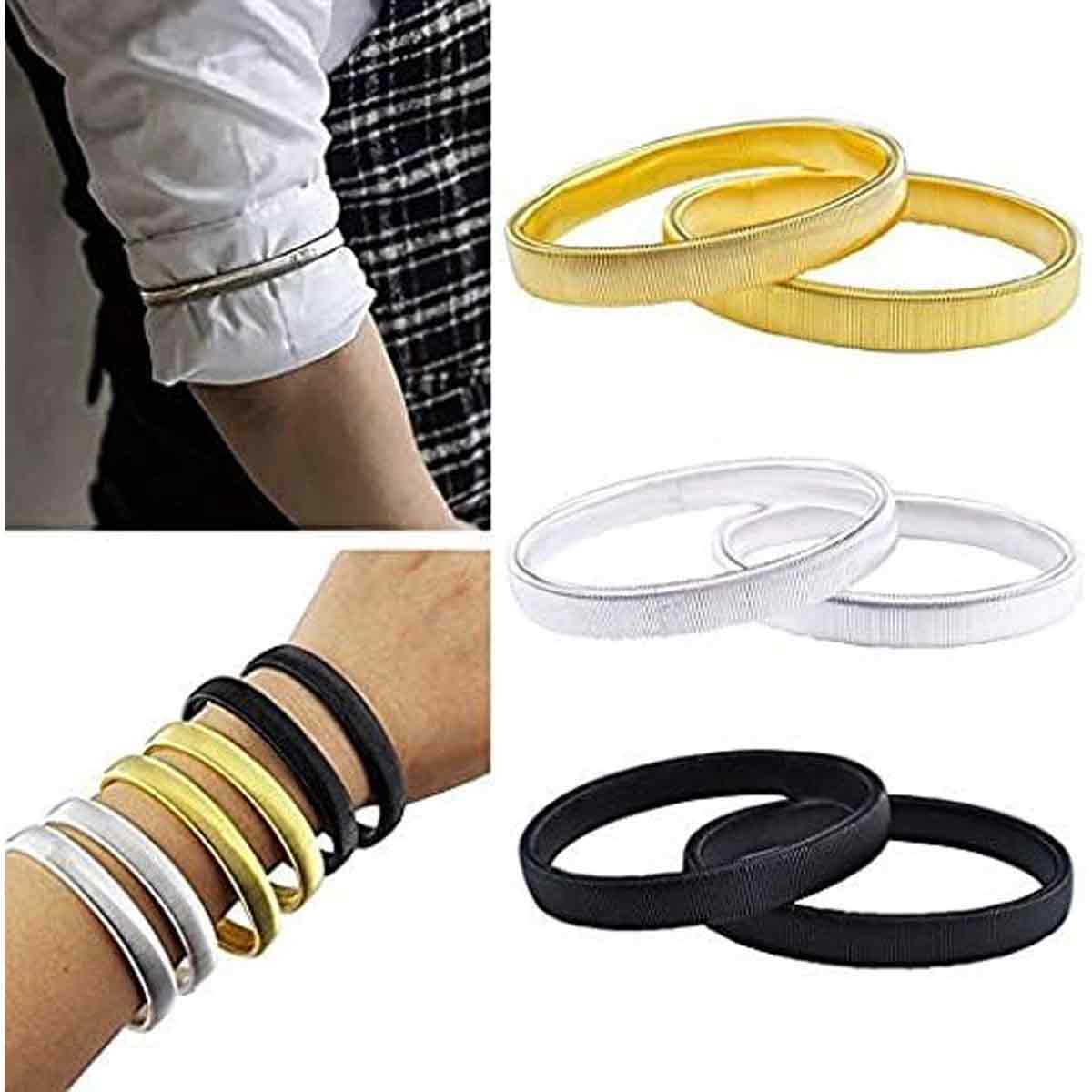 3 pairs of anti-slip sleeve holders, sleeve holders, elastic metal bracelets for long-sleeved shirts, to fix long sleeves, for waiters, women and