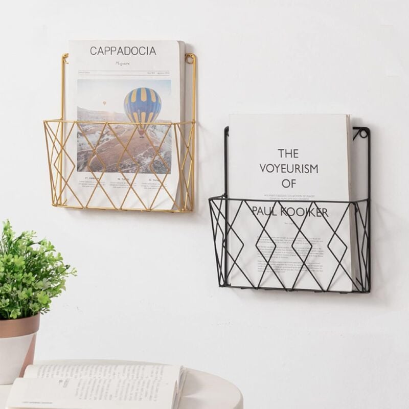 Wall Mounted Metal Newspaper Magazine Rack Storage Organizer Gold Compatible with Standard Sizes
