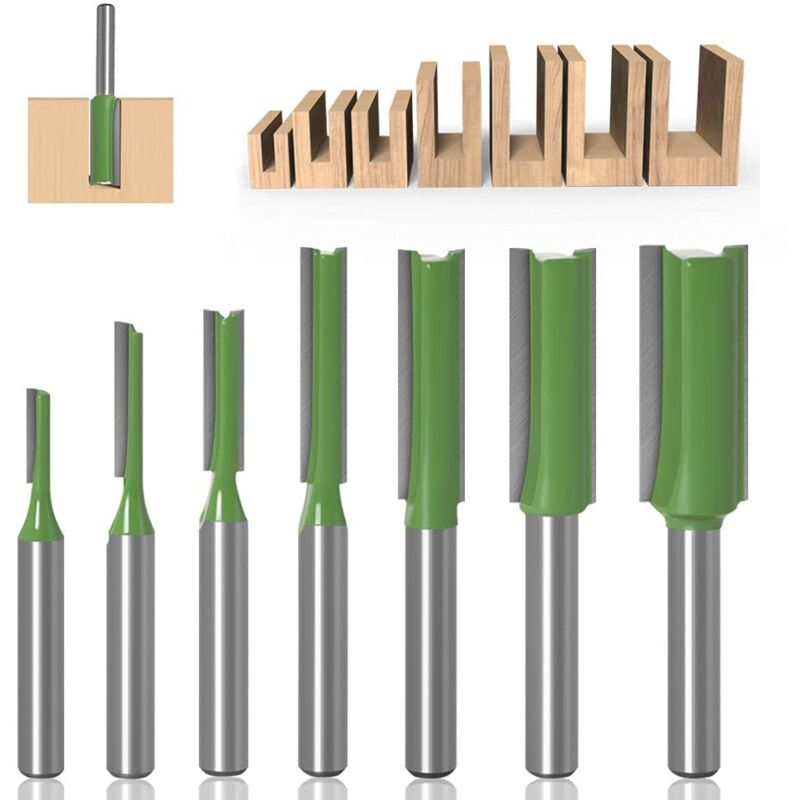Straight Router Bit Set 6mm 7-Piece Woodworking Carbide with Bosch Makita
