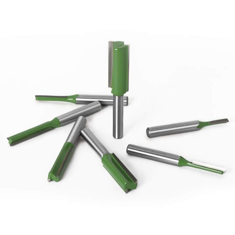 Straight Router Bit Set 6mm 7-Piece Woodworking Carbide with Bosch Makita
