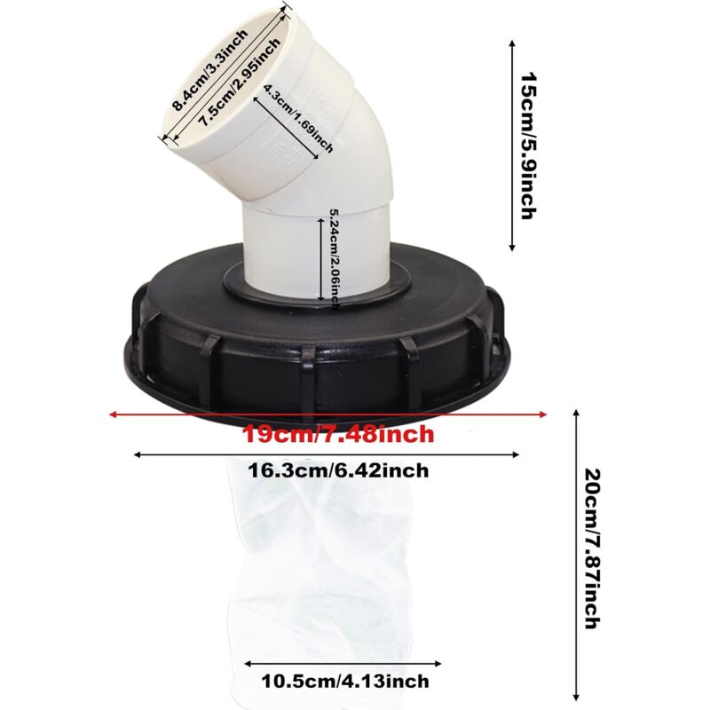 163mm Nylon Rainwater Filter with Lid, 45° Inlet, Washable, Compatible with IBC Water Tank DN 150
