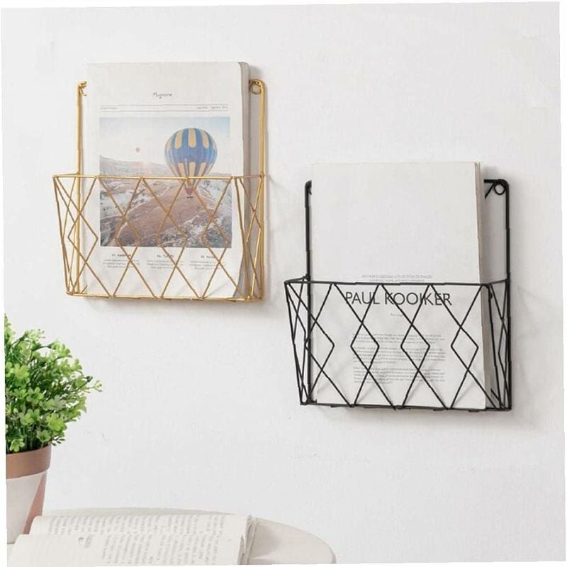 Metal Magazine Rack for Wall - Storage Shelf for Office, Living Room, Bedroom - Compatible with Newspapers, Books and Files