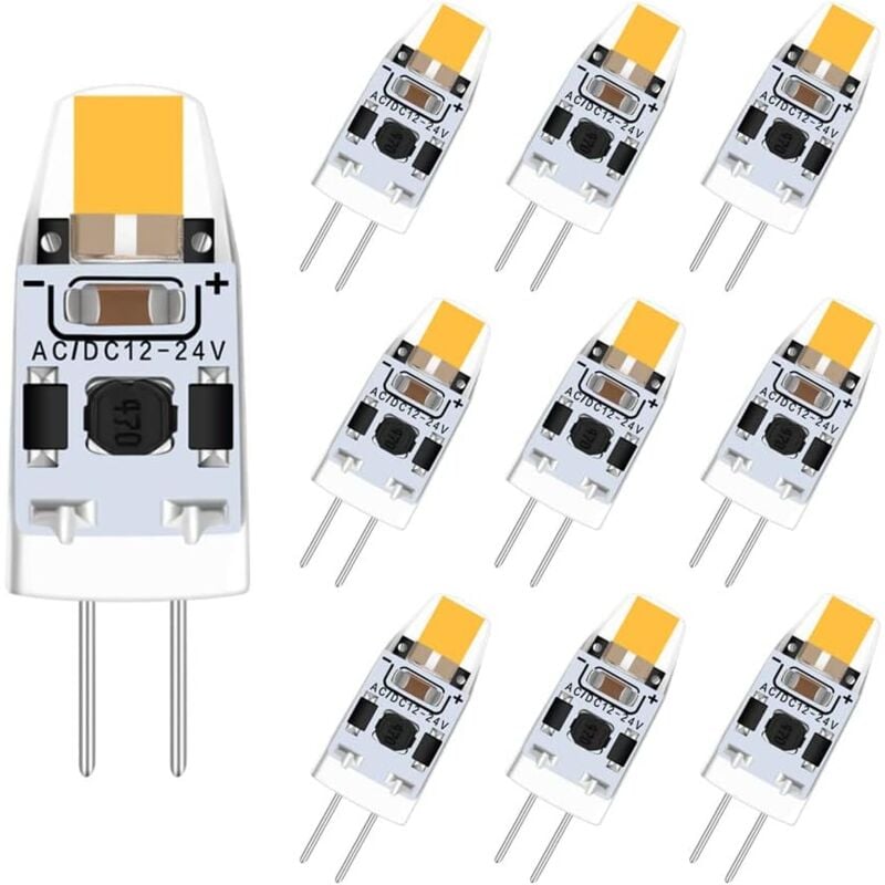 G4 LED Bulbs Warm White 3000K Dimmable 2W 12V-24V AC/DC 10-pack Replacement Compatible with Halogen Bulbs