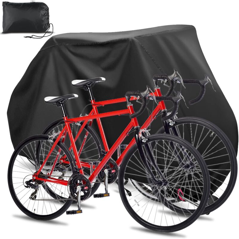 Bicycle Cover for 2 Bikes Waterproof Windproof 210D Oxford Storage Bag with Lock Holes Compatible with 56Vingt