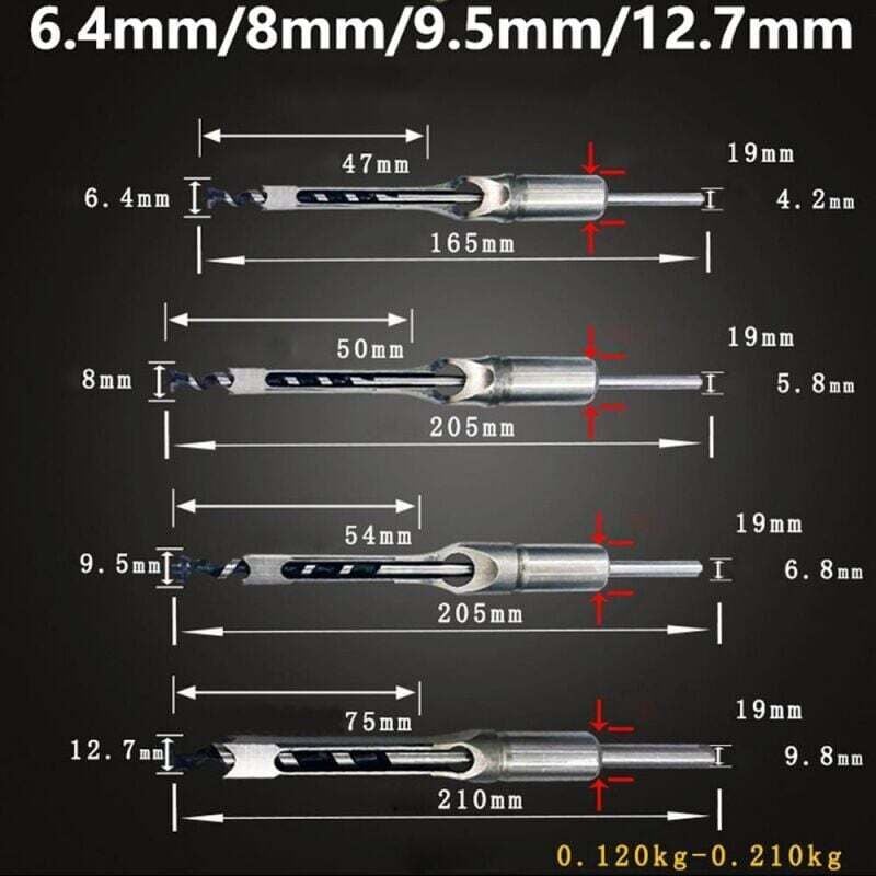 Wood Drill Bit Set for Square Holes, Compatible with Mortise and Tenon Joints, 4-Piece Woodworking Cutting Tools