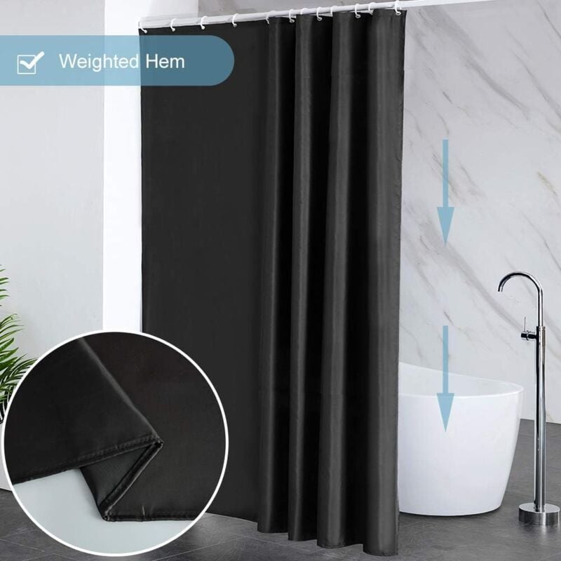 Waterproof Shower Curtain with Hooks - Anti-Mildew Washable Polyester Fabric - Black Bathroom Curtain 100x180cm