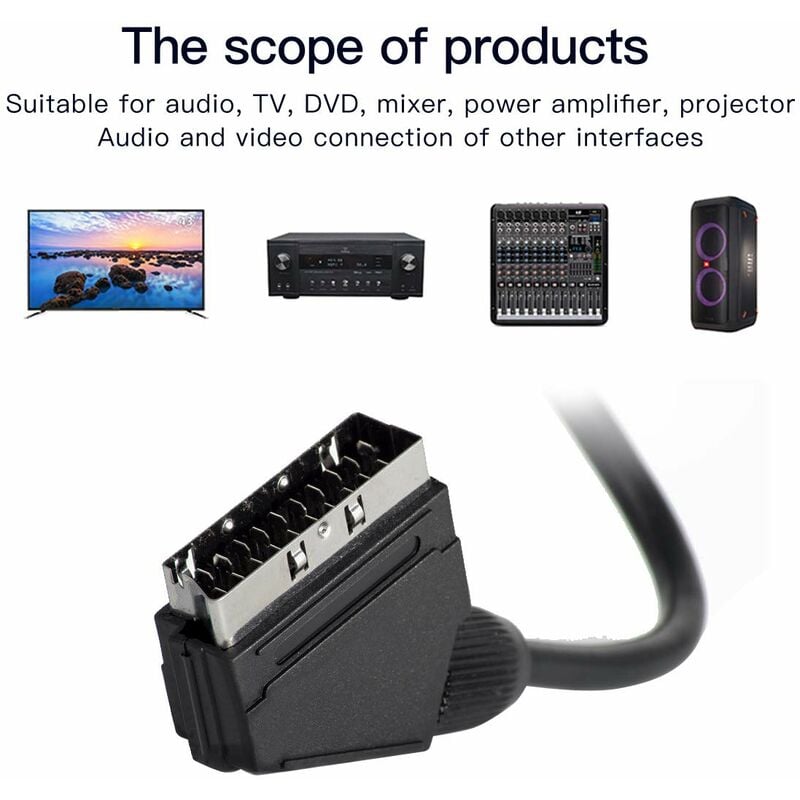 Scart to RCA Cable Male 1.5m Audio Video Adapter Compatible with TV DVD VCR